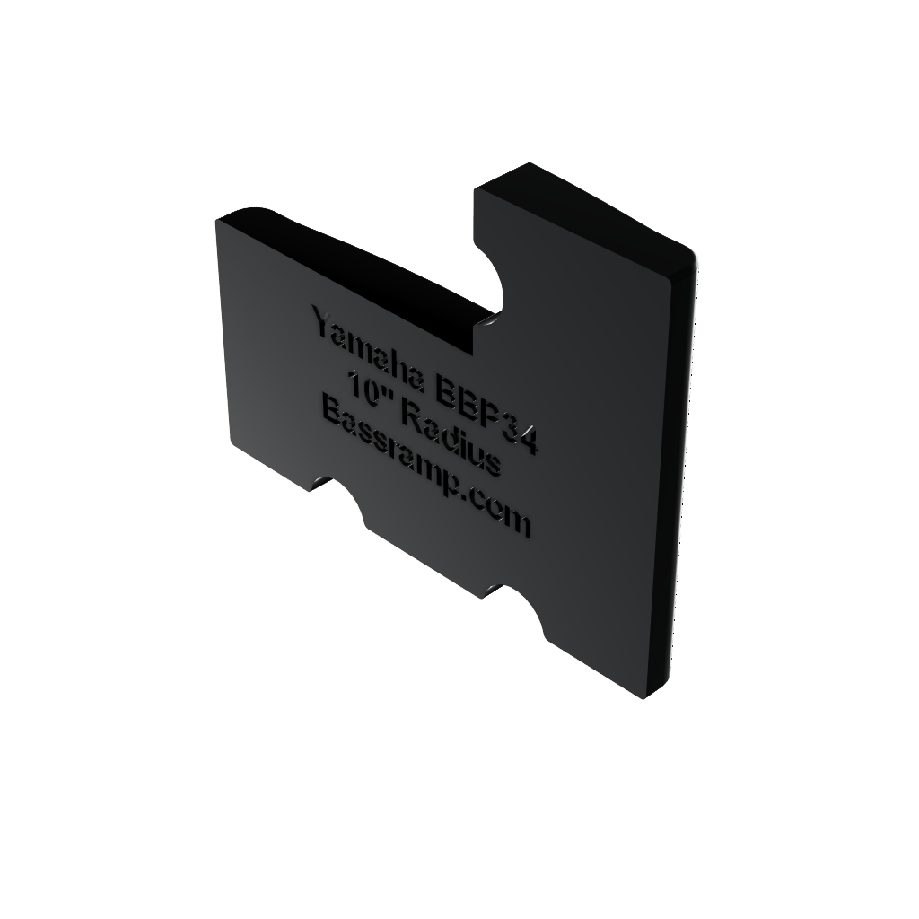 Yamaha BBP34 bass finger ramp, black 3D printed ramp with 10-inch radius, Rear ISO view on white background – custom bass ramp for enhanced fingerstyle control.