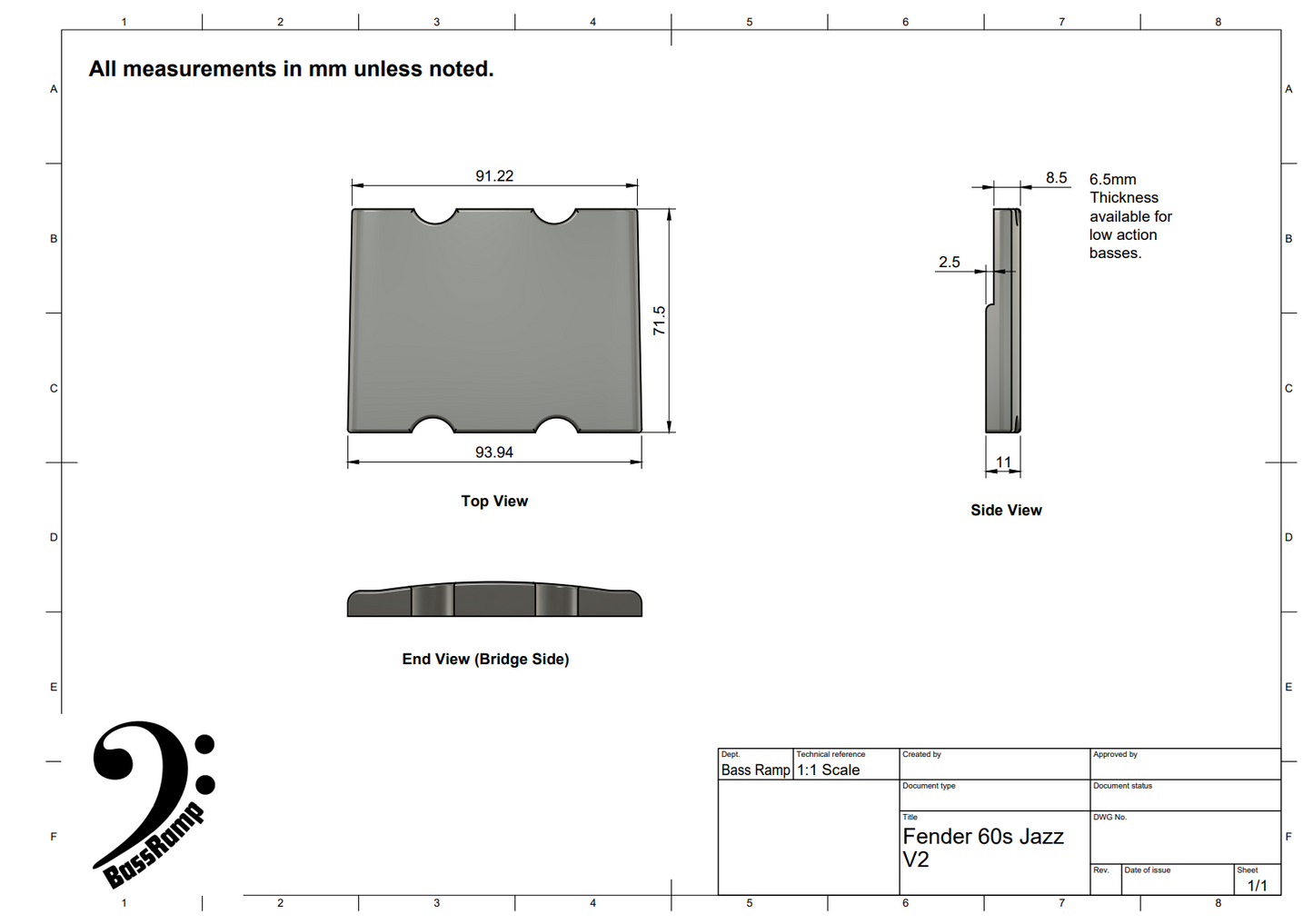 Fender Jazz Bass 60's Pickups - Bass Finger Ramp