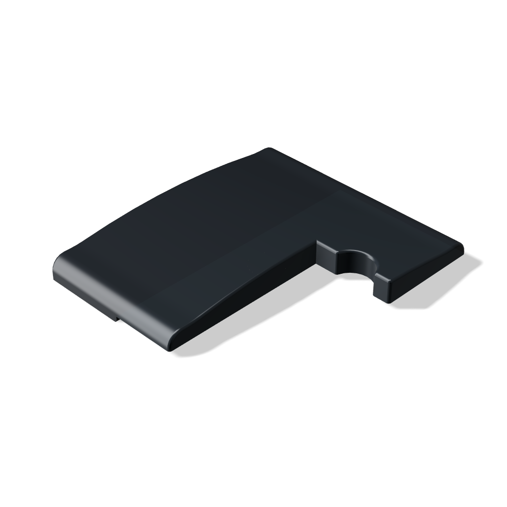 Custom black bass finger ramp for Fender P Bass, 3D printed accessory, shown top isometric view on white background.