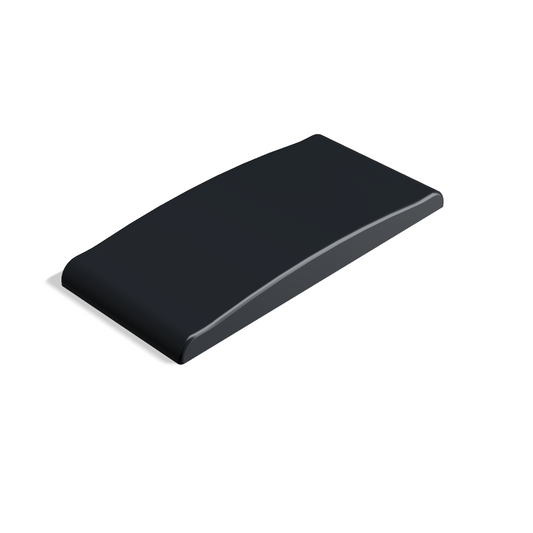 Black 3D-printed bass finger ramp for Music Man StingRay 4HH bass, custom bass ramp accessory shown on white background in top ISO view