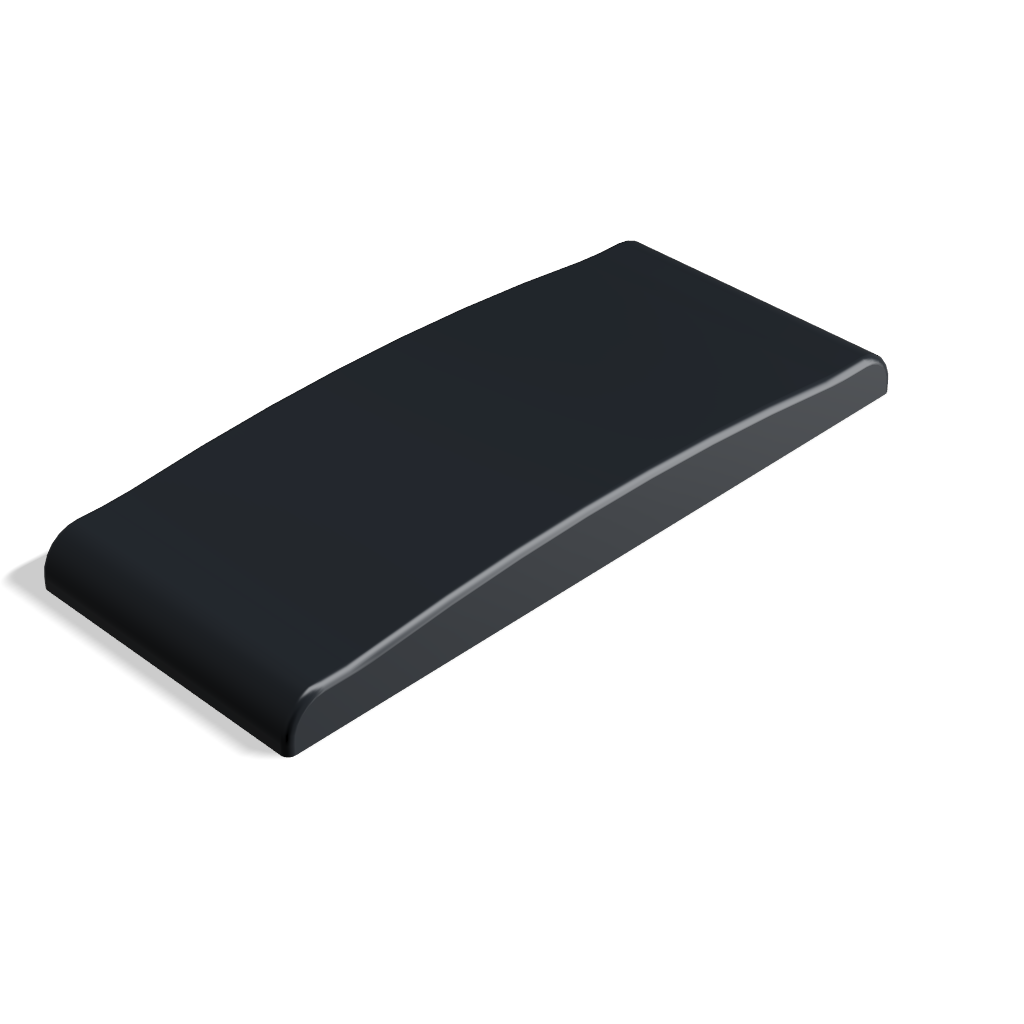 Black 3D-printed bass finger ramp for Music Man StingRay 4HH bass, custom bass ramp accessory shown on white background in top ISO view